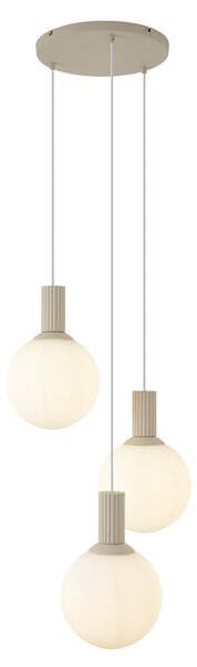 Скандинавска висяща лампа бежова с опалово стъкло 3-светлинна - Поли