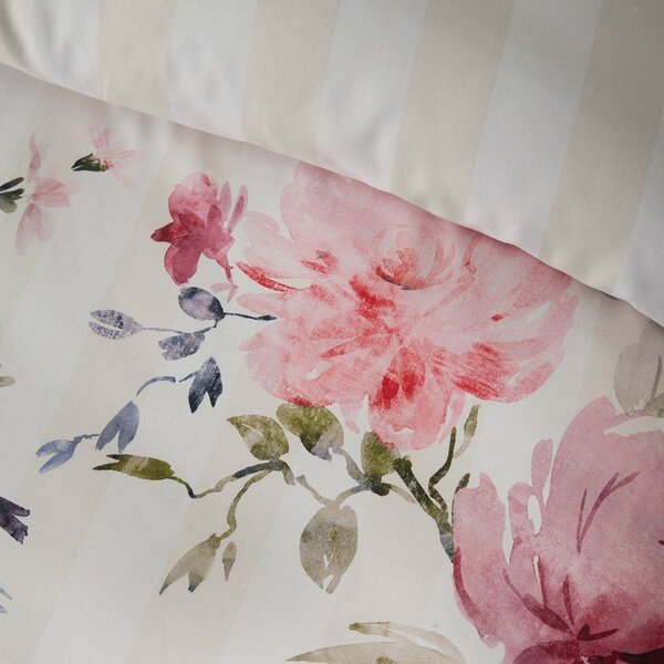 Кремаво единично спално бельо 135x200 cm Floral Stripe – Catherine Lansfield