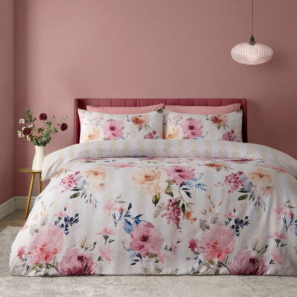 Кремаво единично спално бельо 135x200 cm Floral Stripe – Catherine Lansfield