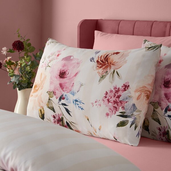 Кремаво единично спално бельо 135x200 cm Floral Stripe – Catherine Lansfield