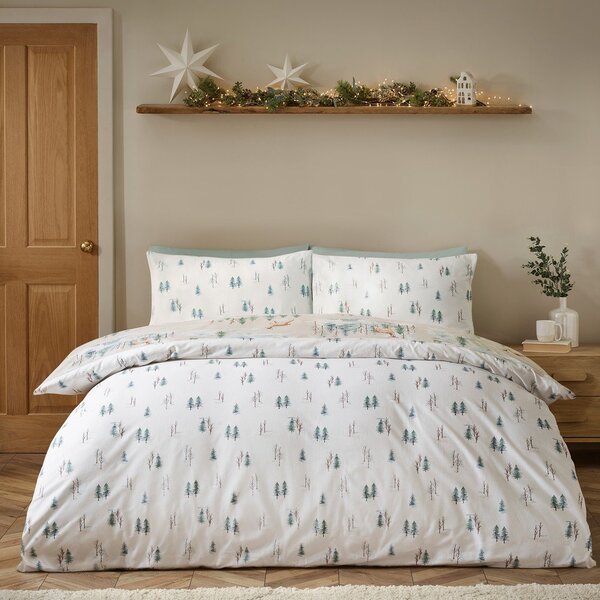 Единично фланелено спално бельо в естествен цвят 135x200 cm Brushed Christmas Deer – Catherine Lansfield