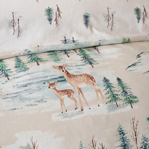 Единично фланелено спално бельо в естествен цвят 135x200 cm Brushed Christmas Deer – Catherine Lansfield