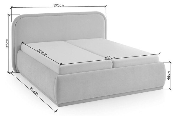 Антрацитно двойно легло 160x200 cm тапицирано без ламелно дъно Soma – Meise Möbel