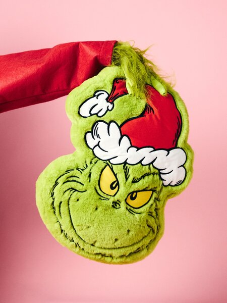 Sinsay - Декоративна пухкава възглавница с коледен мотив Grinch - жълтозелено