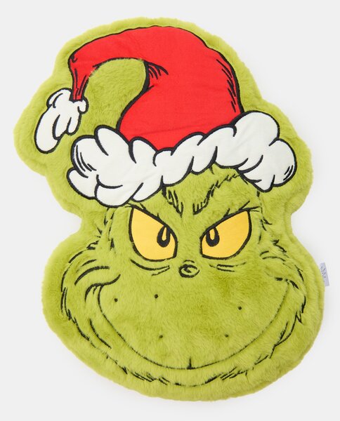 Sinsay - Декоративна пухкава възглавница с коледен мотив Grinch - жълтозелено
