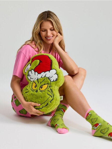 Sinsay - Декоративна пухкава възглавница с коледен мотив Grinch - жълтозелено