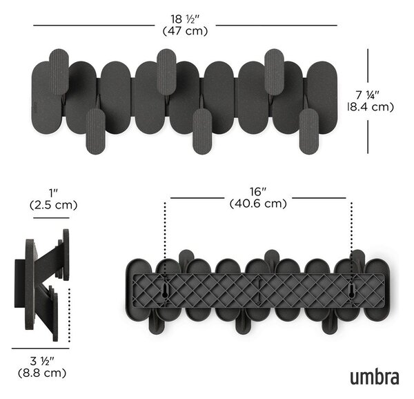 Матово черно стоманена стенна закачалка 16 cm Tempo – Umbra