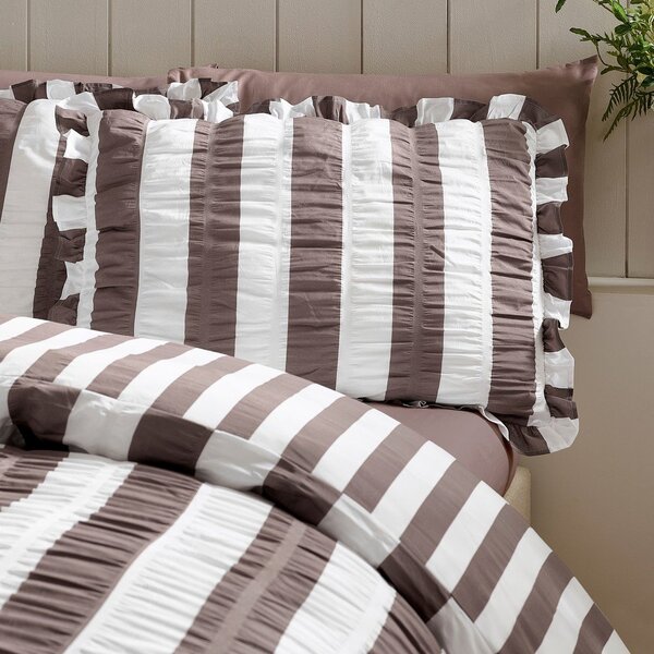 Тъмнокафяво единично спално бельо 135x200 cm Seersucker Frill Stripe – Catherine Lansfield