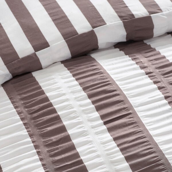 Тъмнокафяво единично спално бельо 135x200 cm Seersucker Frill Stripe – Catherine Lansfield
