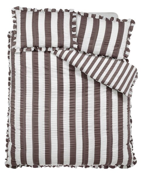 Тъмнокафяво единично спално бельо 135x200 cm Seersucker Frill Stripe – Catherine Lansfield