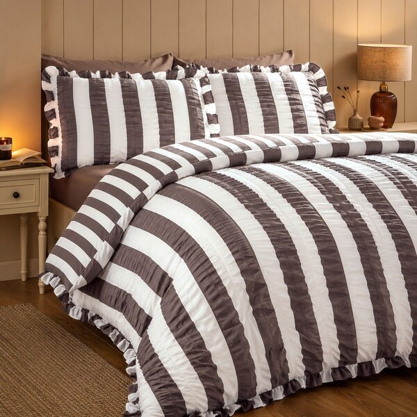 Тъмнокафяво единично спално бельо 135x200 cm Seersucker Frill Stripe – Catherine Lansfield