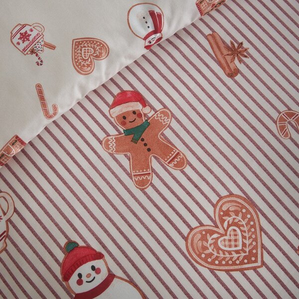 Единично спално бельо в естествен цвят 150x120 cm Christmas Gingerbread Stripe – Catherine Lansfield