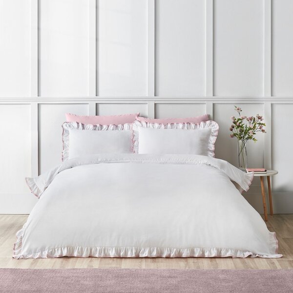 Бяло/розово единично спално бельо 135x200 cm So Soft Mono Frill – Catherine Lansfield
