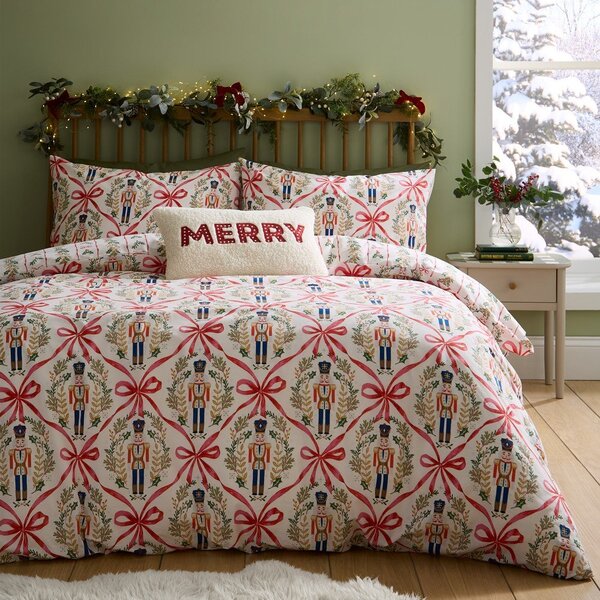 Единично спално бельо в естествен цвят 135x200 cm Christmas Nutcracker Bows – Catherine Lansfield