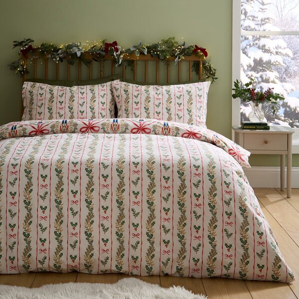 Единично спално бельо в естествен цвят 135x200 cm Christmas Nutcracker Bows – Catherine Lansfield
