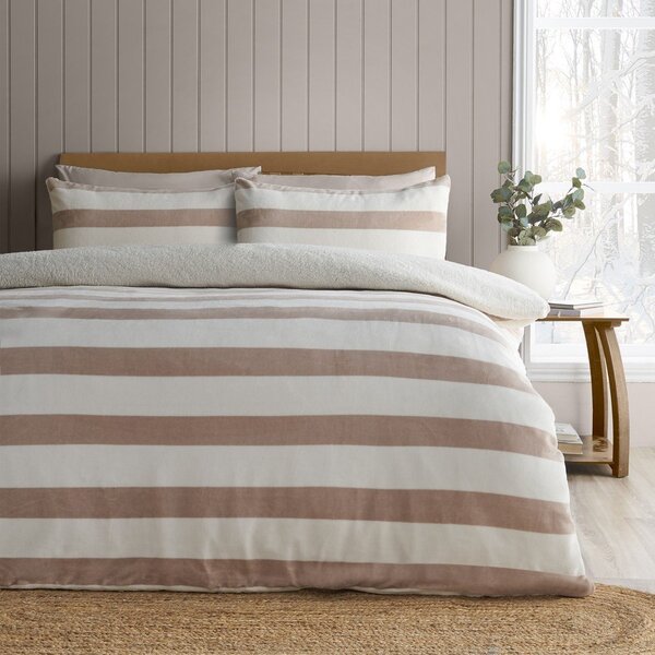 Единично спално бельо от шерпа в естествен цвят 135x200 cm Cosy Sherpa Stripe – Catherine Lansfield