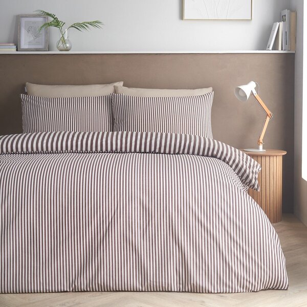 Тъмнокафяво единично спално бельо 135x200 cm Epping Textured Stripe – Catherine Lansfield