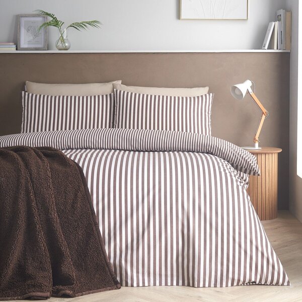 Тъмнокафяво единично спално бельо 135x200 cm Epping Textured Stripe – Catherine Lansfield