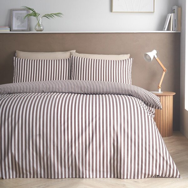 Тъмнокафяво единично спално бельо 135x200 cm Epping Textured Stripe – Catherine Lansfield