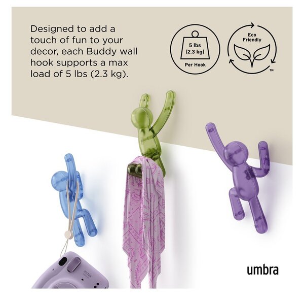 Пластмасови комплект куки 3 бр. без пробиване Buddy – Umbra