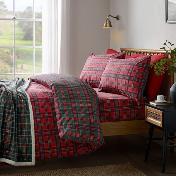 Червено/тъмнозелено единично спално бельо 135x200 cm Tartan Check – Catherine Lansfield