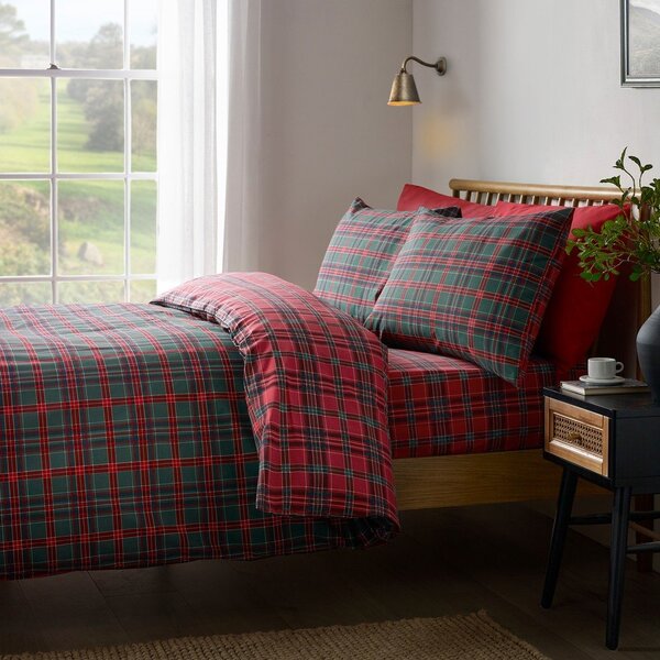 Червено/тъмнозелено единично спално бельо 135x200 cm Tartan Check – Catherine Lansfield