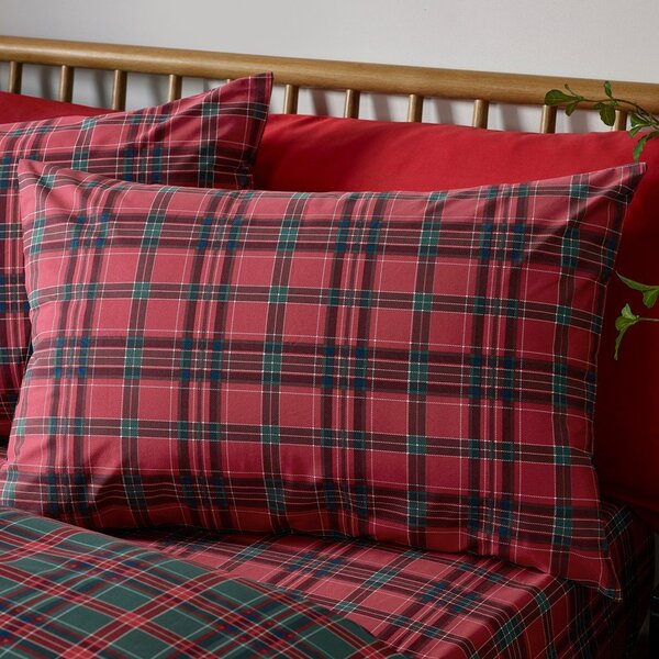 Червено/тъмнозелено единично спално бельо 135x200 cm Tartan Check – Catherine Lansfield