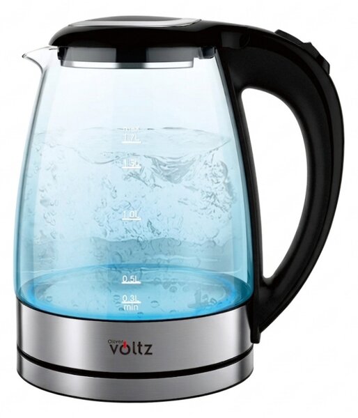 Електрическа кана Oliver Voltz OV51230AD, 1500W, 1.8 л, Стъклен корпус, 360° основа, Инокс/черен