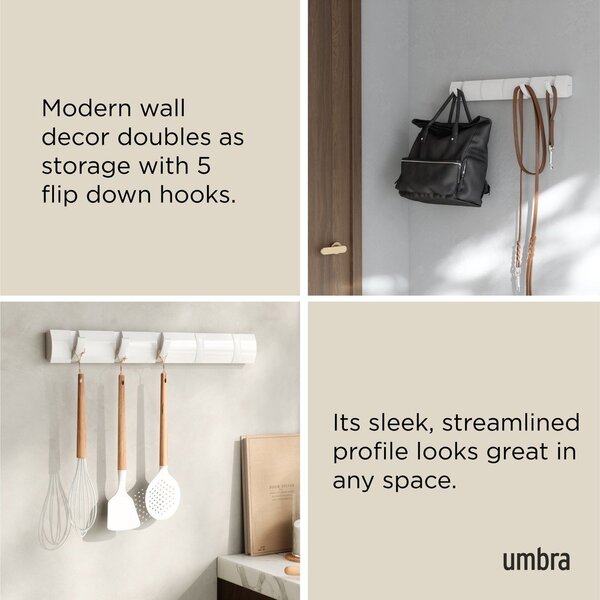 Стенна закачалка от масивен бор в матово бял цвят 51 cm Flip – Umbra