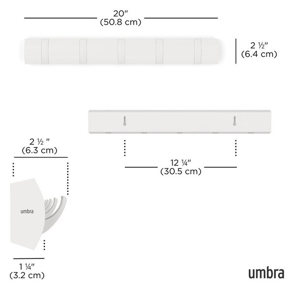 Стенна закачалка от масивен бор в матово бял цвят 51 cm Flip – Umbra