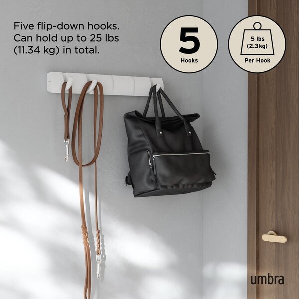 Стенна закачалка от масивен бор в матово бял цвят 51 cm Flip – Umbra