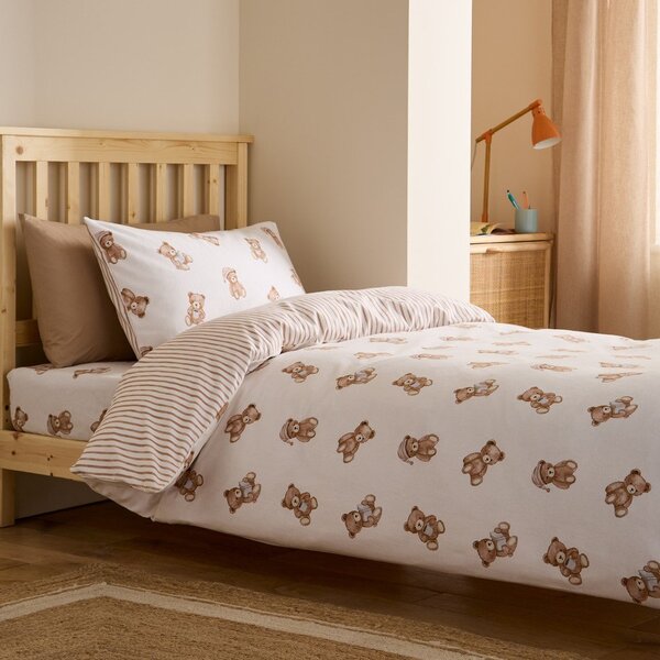 Кремаво единично фланелено детско спално бельо 120x150 cm Brushed Teddy Bear – Catherine Lansfield