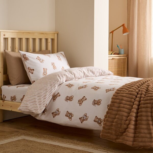 Кремаво единично фланелено детско спално бельо 120x150 cm Brushed Teddy Bear – Catherine Lansfield