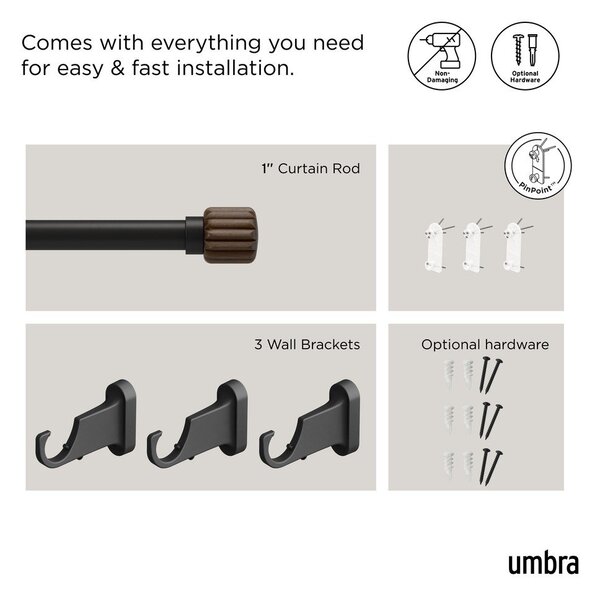 Матово черно стоманен разширяем прът за завеси 107 - 305 cm Evie – Umbra
