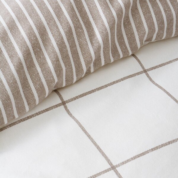Кремаво/кафяво-сиво единично фланелено спално бельо 135x200 cm Brushed Regal Check – Bianca