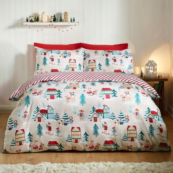 Единично спално бельо 135x200 cm Christmas Mouse Town – Catherine Lansfield