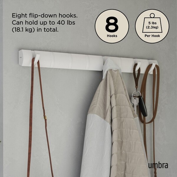 Стенна закачалка от масивен бор в матово бял цвят 81 cm Flip – Umbra