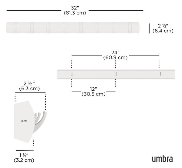 Стенна закачалка от масивен бор в матово бял цвят 81 cm Flip – Umbra