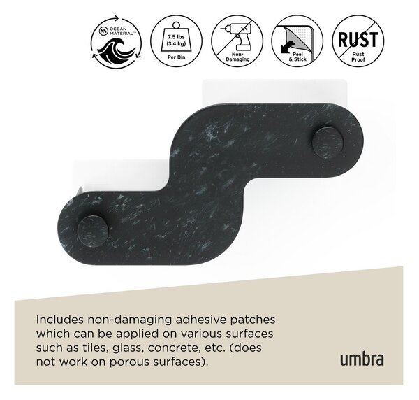 Матово черно пластмасови рафтове за баня 2 бр. без пробиване Nami – Umbra