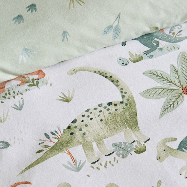 Кремав еластичен единичен фланелен детски чаршаф 90x190 cm Brushed Sleepy Saurus Dino – Catherine Lansfield