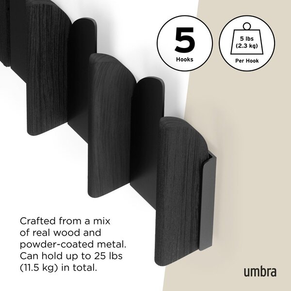 Матово черно стоманена стенна закачалка 43 cm Saloon – Umbra