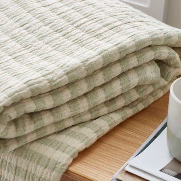 Зелено памучно одеяло 150x200 cm Cotton Muslin Stripe – Bianca