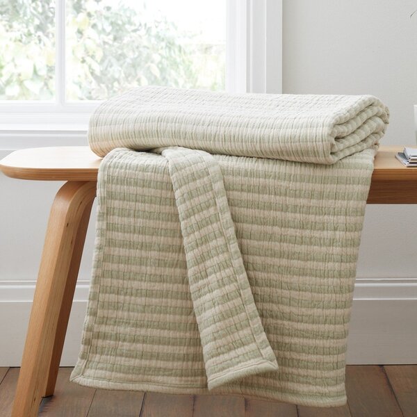 Зелено памучно одеяло 150x200 cm Cotton Muslin Stripe – Bianca