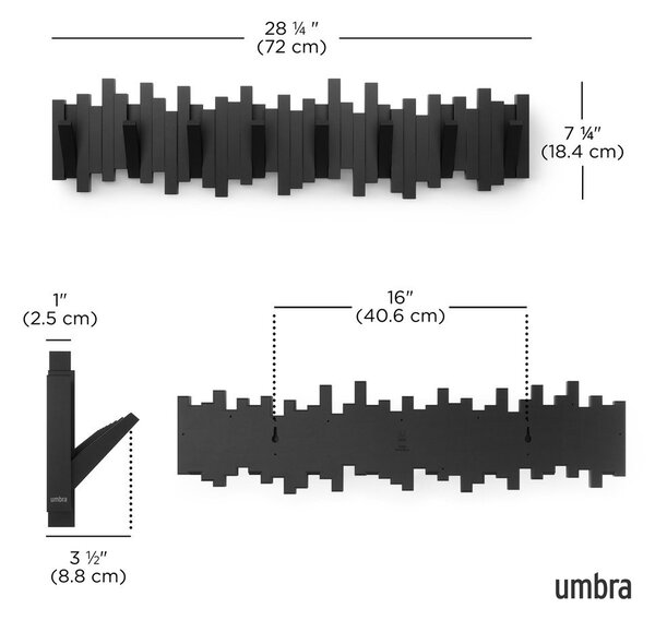 Черна пластмасова стенна закачалка 72 cm Sticks – Umbra