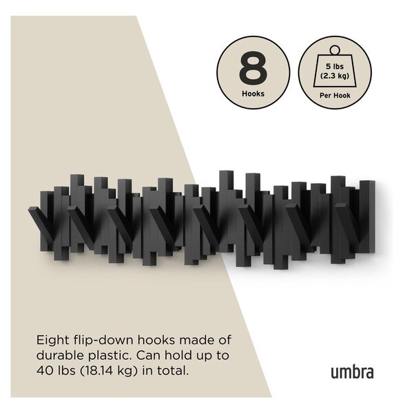 Черна пластмасова стенна закачалка 72 cm Sticks – Umbra