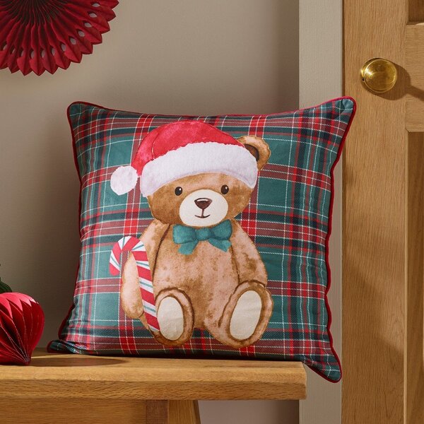 Декоративна възглавница с коледен мотив 45x45 cm Christmas Tartan Teddy Bear – Catherine Lansfield