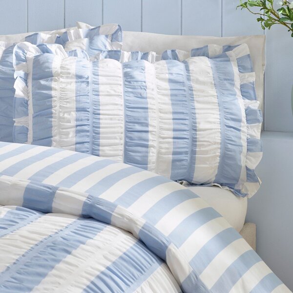 Синьо единично спално бельо 135x200 cm Seersucker Frill Stripe – Catherine Lansfield