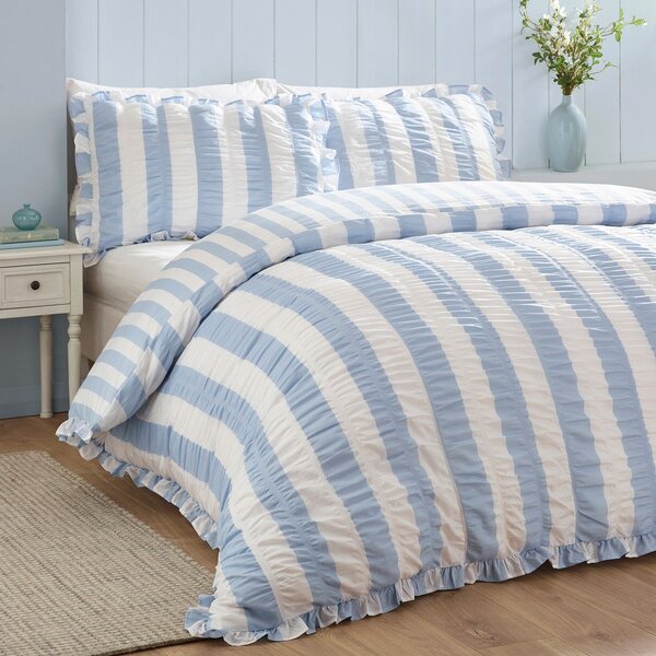 Синьо единично спално бельо 135x200 cm Seersucker Frill Stripe – Catherine Lansfield