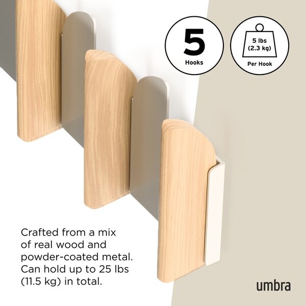 Бежова/в естествен цвят стоманена стенна закачалка 43 cm Saloon – Umbra