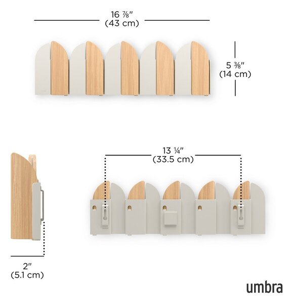 Бежова/в естествен цвят стоманена стенна закачалка 43 cm Saloon – Umbra